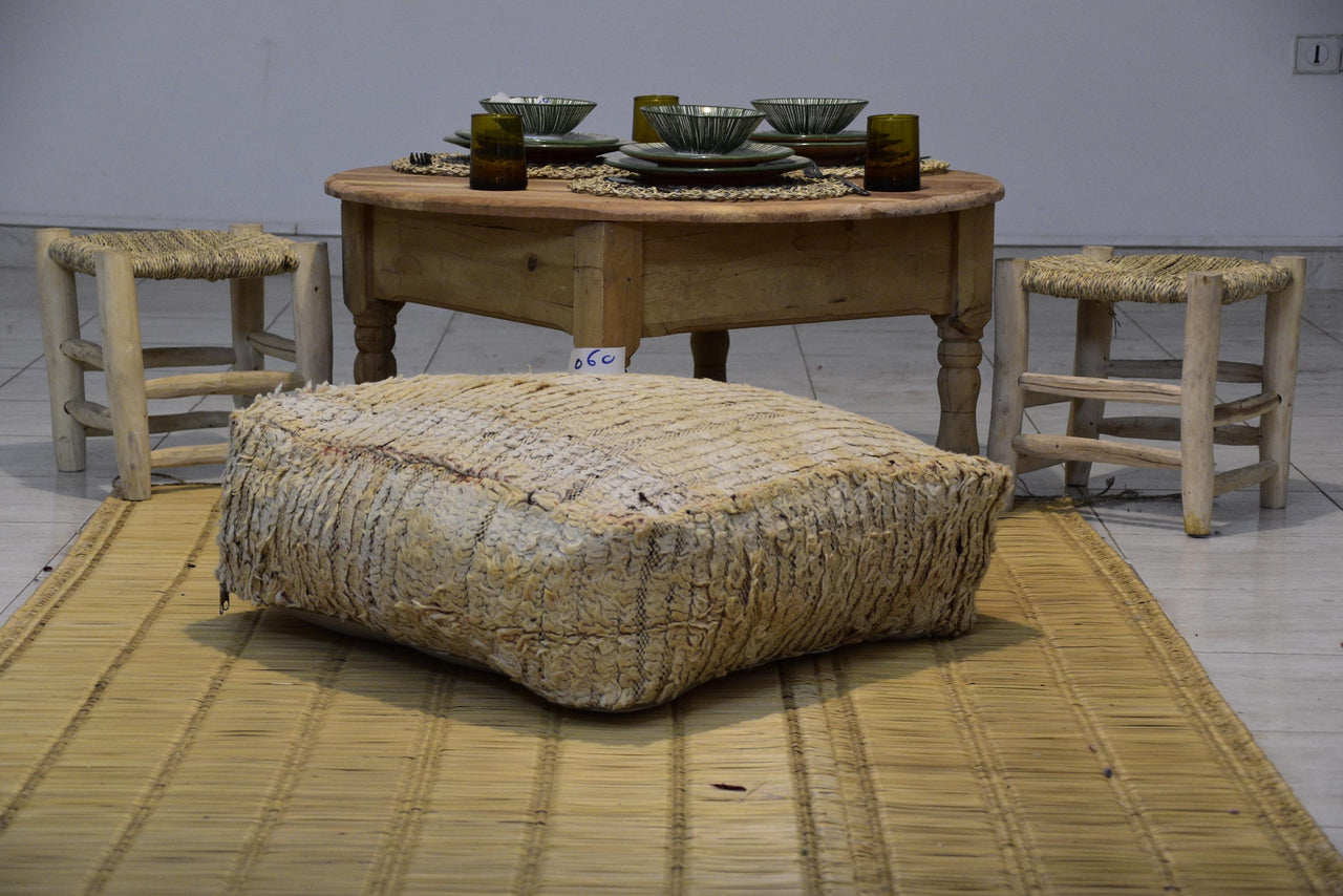 Two Vintage Moroccan Wool Pouf, Burnt Orange Terracotta Ottoman, Boho Floor Cushion (Unstuffed)