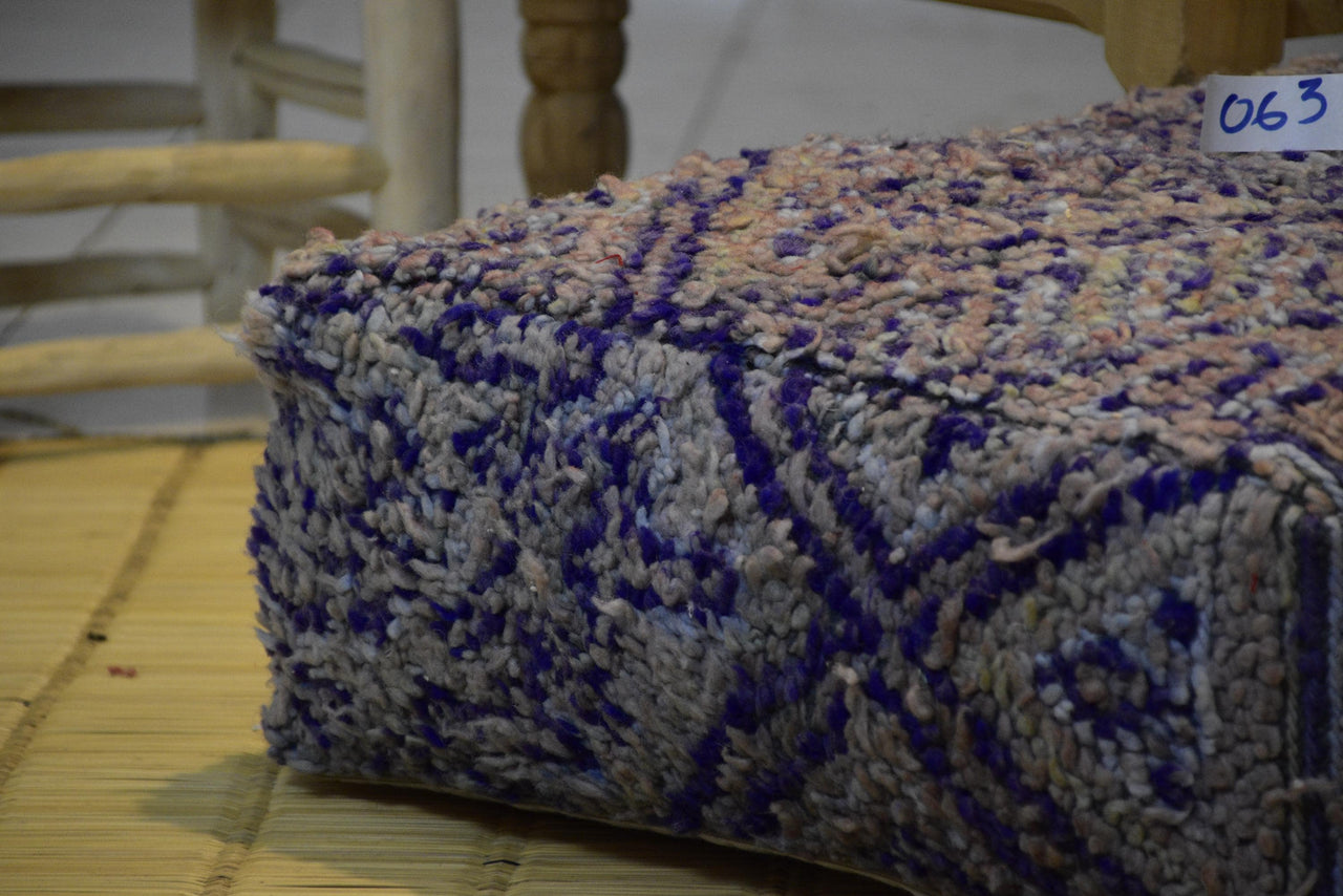 Two Vintage Moroccan Wool Pouf Ottoman, Geometric Berber Rug Cushion (24x24x8) Vintage