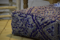 Two Vintage Moroccan Wool Pouf Ottoman, Geometric Berber Rug Cushion (24x24x8) Vintage