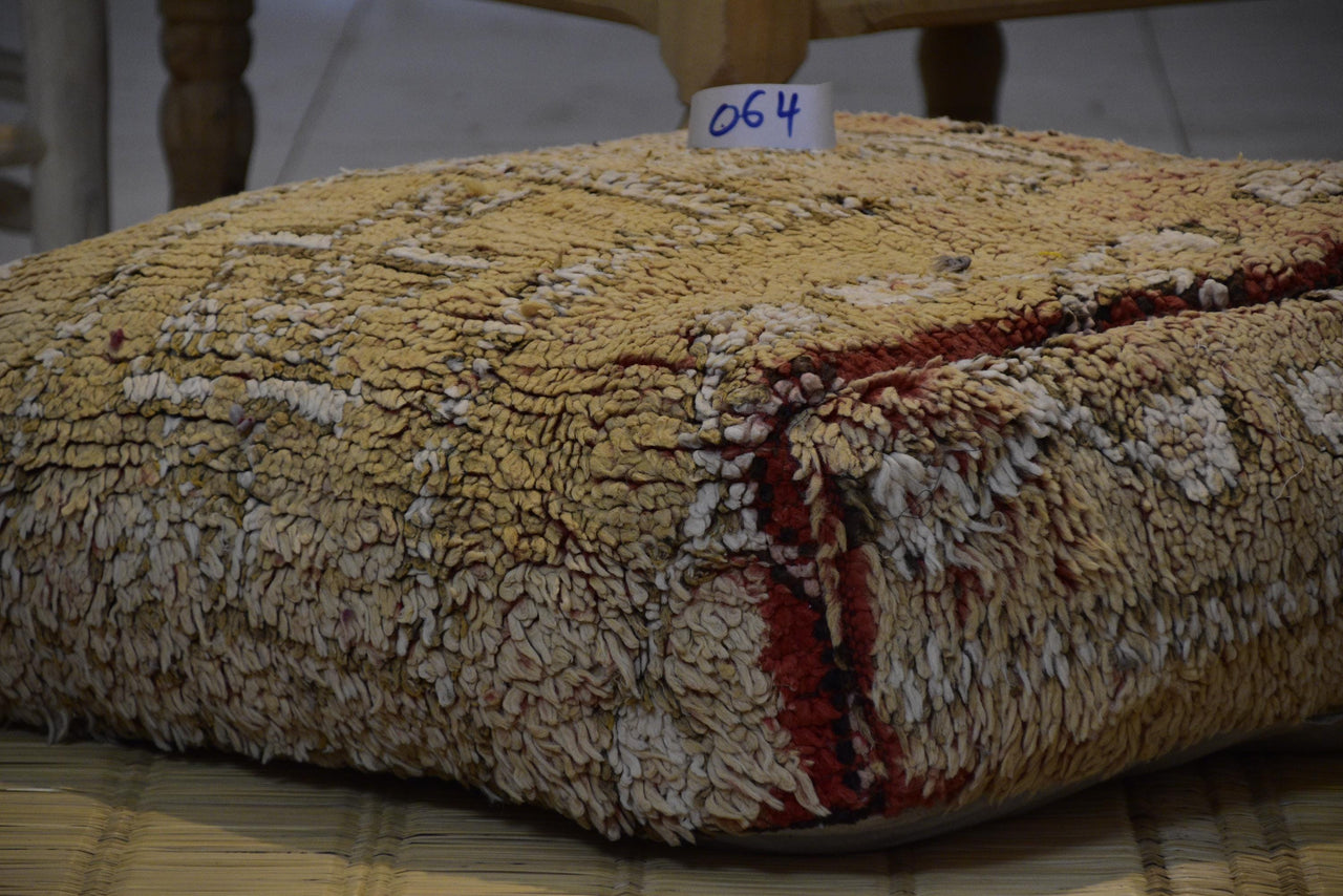 Two Vintage Moroccan Wool Pouf, Burnt Orange Terracotta Rug Ottoman (24x24x8 Inches) Vintage