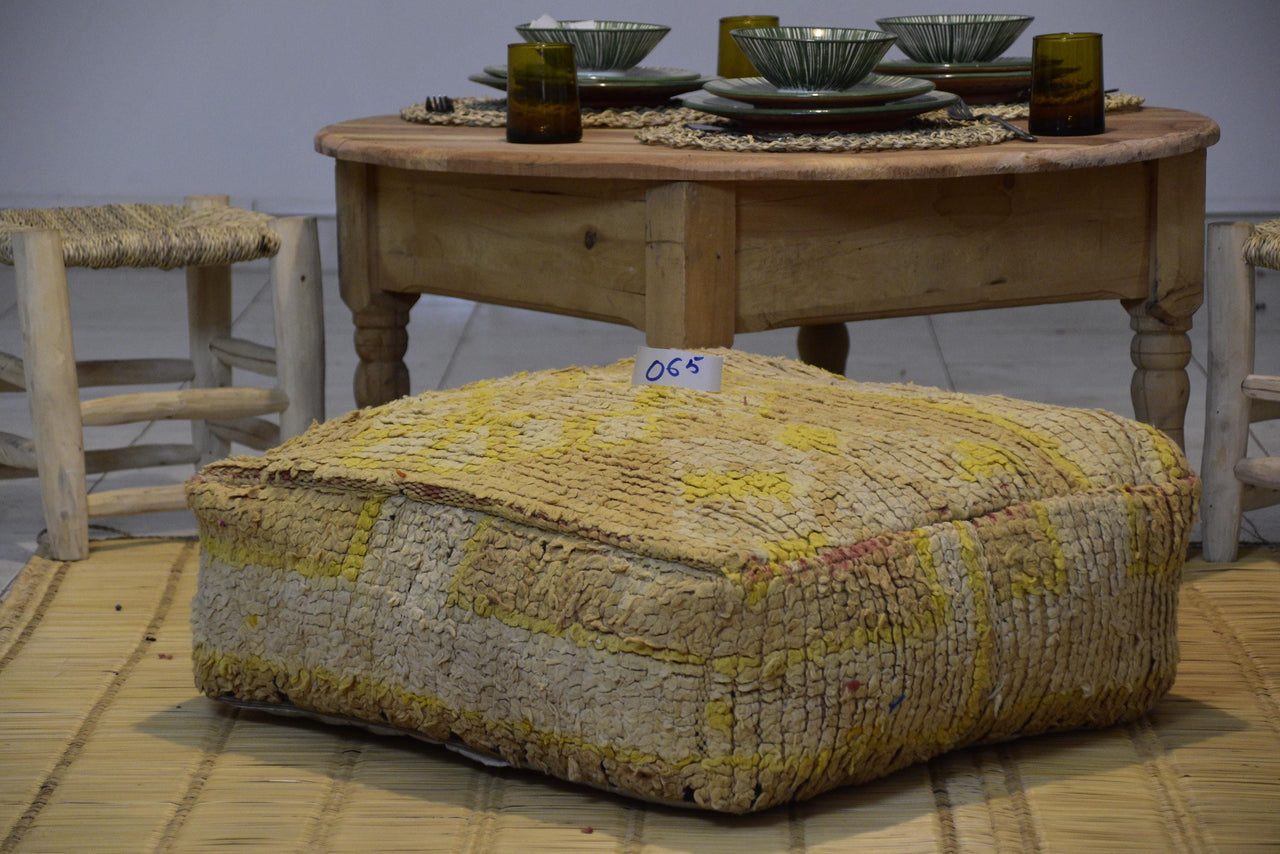 Two Vintage Wool Pouf, Burnt Orange Terracotta Rug Ottoman, Square Boho Floor Cushion (24x24x8)