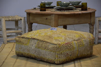 Two Vintage Wool Pouf, Burnt Orange Terracotta Rug Ottoman, Square Boho Floor Cushion (24x24x8)