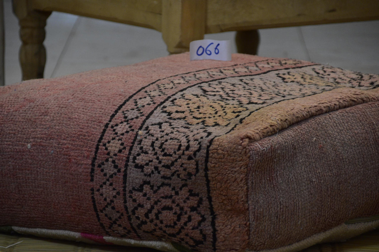 Two Vintage Moroccan Wool Floor Pillow, Terracotta Berber Bench Ottoman (40x24x8)