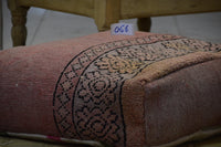 Two Vintage Moroccan Wool Floor Pillow, Terracotta Berber Bench Ottoman (40x24x8)
