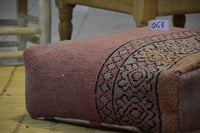 Two Vintage Moroccan Wool Floor Pillow, Terracotta Berber Bench Ottoman (40x24x8)