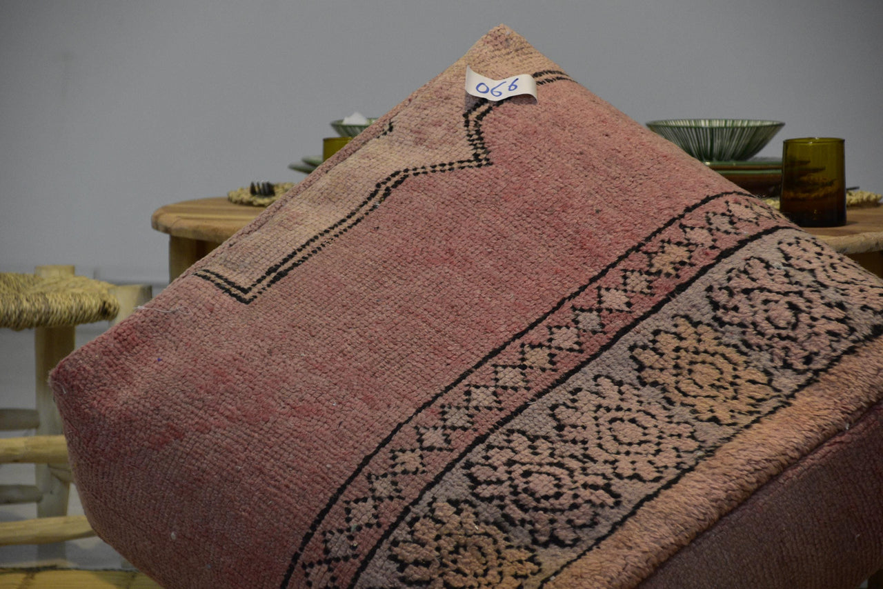 Two Vintage Moroccan Wool Floor Pillow, Terracotta Berber Bench Ottoman (40x24x8)
