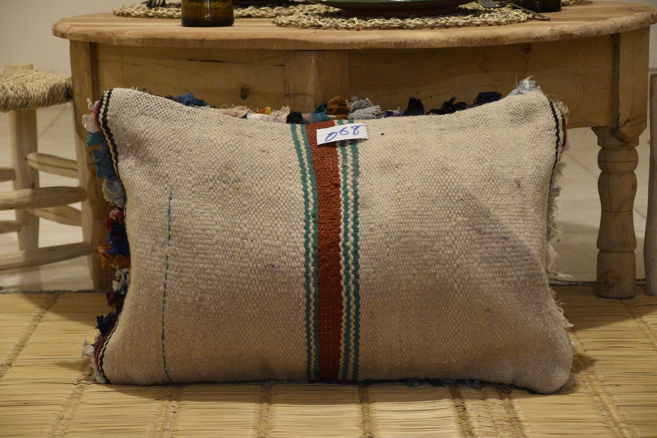 Two Vintage Moroccan Wool Lumbar Pillow Cover, Hand-Loomed Berber Throw Cushion 24x16 Vintage
