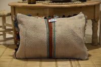 Two Vintage Moroccan Wool Lumbar Pillow Cover, Hand-Loomed Berber Throw Cushion 24x16 Vintage