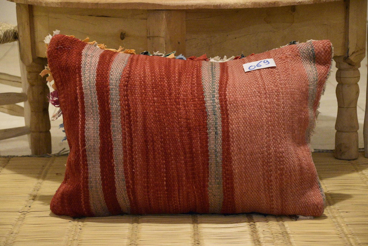 Two Vintage Moroccan Wool Lumbar Pillow, Burnt Orange Terracotta Berber Cushion Cover 24x16 Vintage