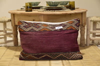 Two Vintage Moroccan Wool Lumbar Pillow, Burnt Orange Terracotta Berber Cushion Cover 24x16 Vintage