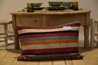 Two Vintage Moroccan Kilim Lumbar Pillow Cover, Hand-loomed Wool Tribal Bohemian Decor 24x16 Vintage