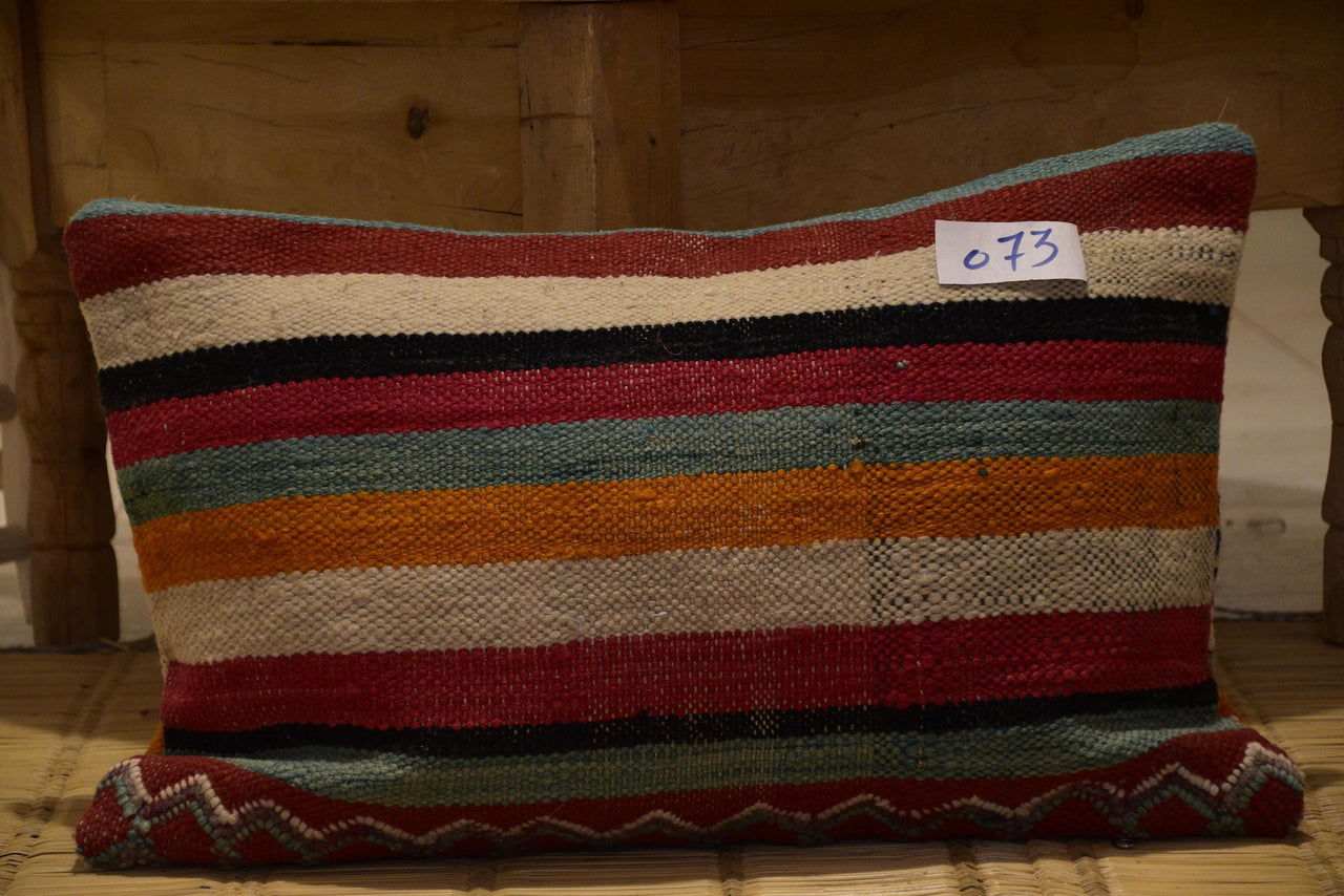 Two Vintage Moroccan Kilim Lumbar Pillow Cover, Hand-loomed Wool Tribal Bohemian Decor 24x16 Vintage
