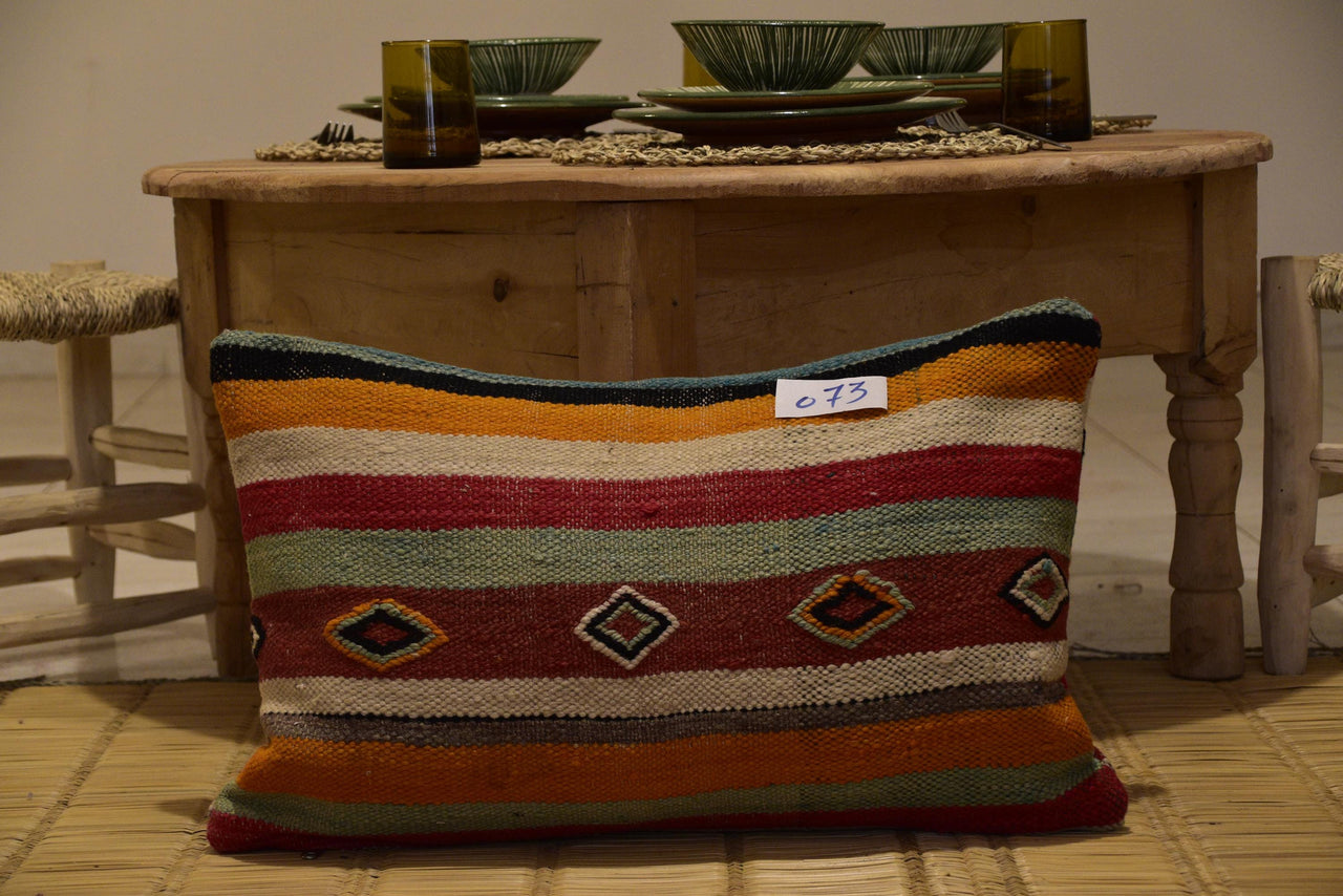 Two Vintage Moroccan Kilim Lumbar Pillow Cover, Hand-loomed Wool Tribal Bohemian Decor 24x16 Vintage