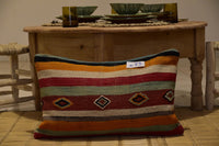 Two Vintage Moroccan Kilim Lumbar Pillow Cover, Hand-loomed Wool Tribal Bohemian Decor 24x16 Vintage