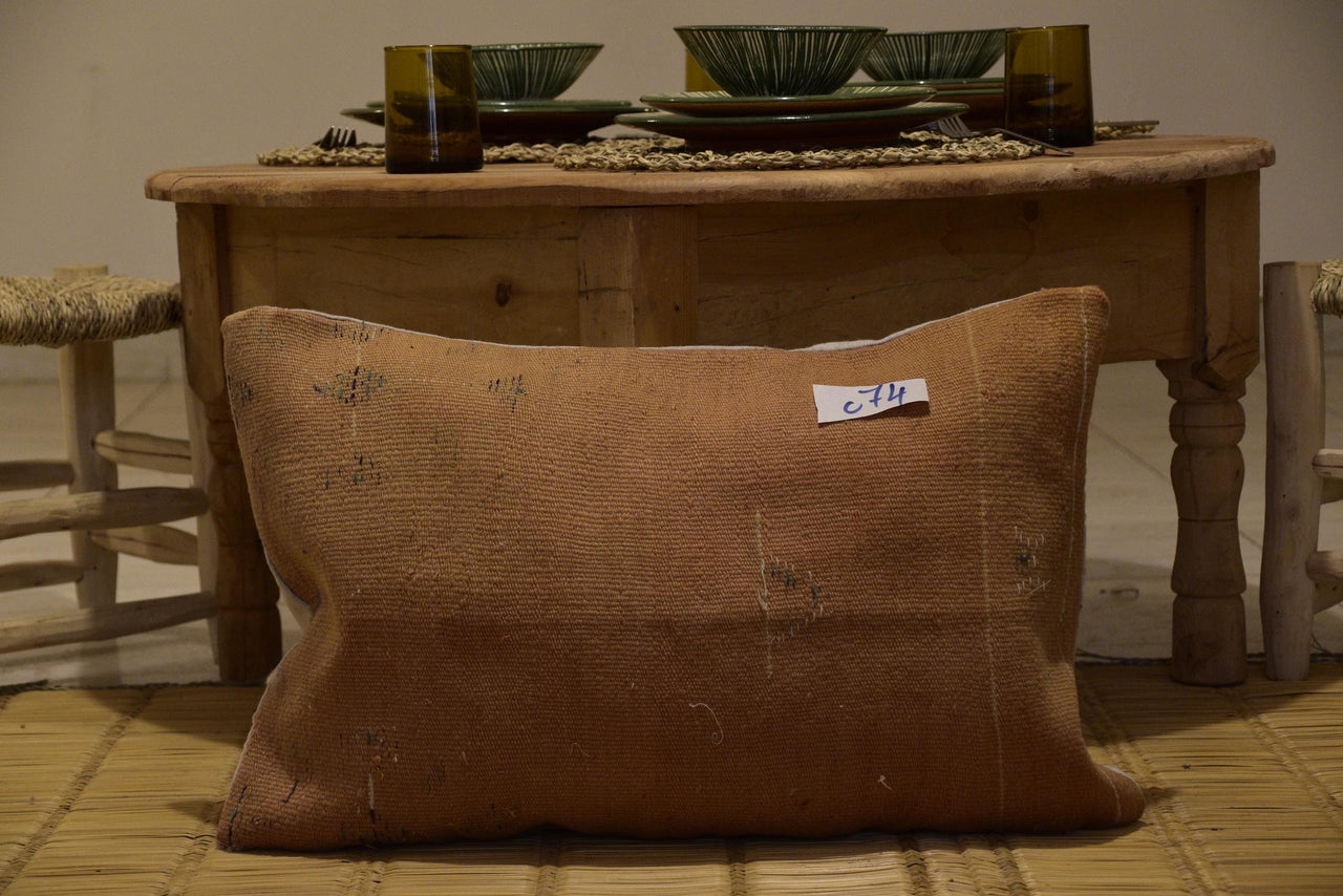 Two Handmade Moroccan Lumbar Pillow Cover, Wool Kilim Cushion, Rustic Earth Tone Boho Decor