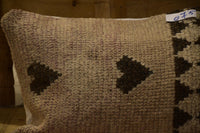 Two Handmade Wool Kilim Lumbar Pillow, Heart Motif Tribal Cushion, Authentic Boho Throw Vintage