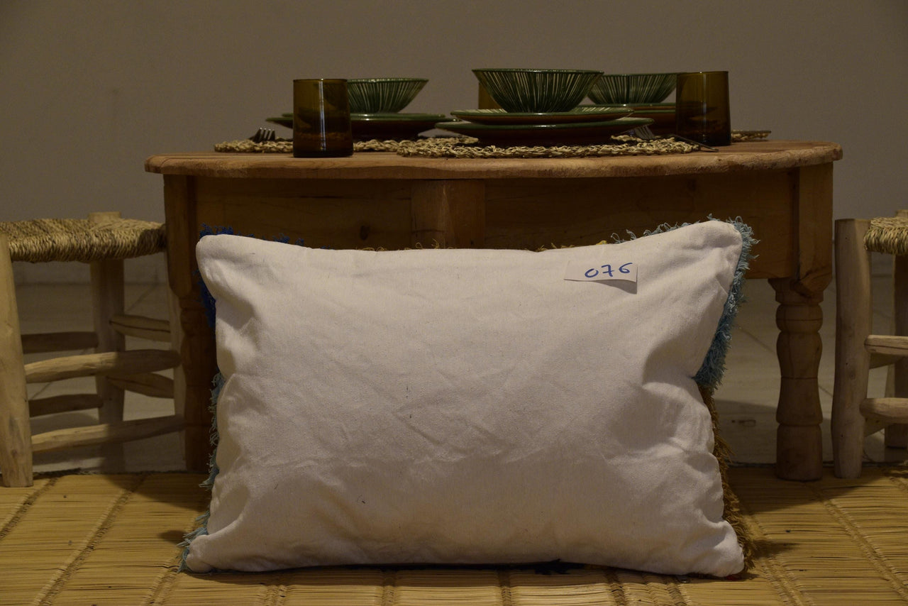 Two Hand-loomed Wool Patchwork Lumbar Pillow, Bohemian Textured Throw Cushion 24x16 Vintage
