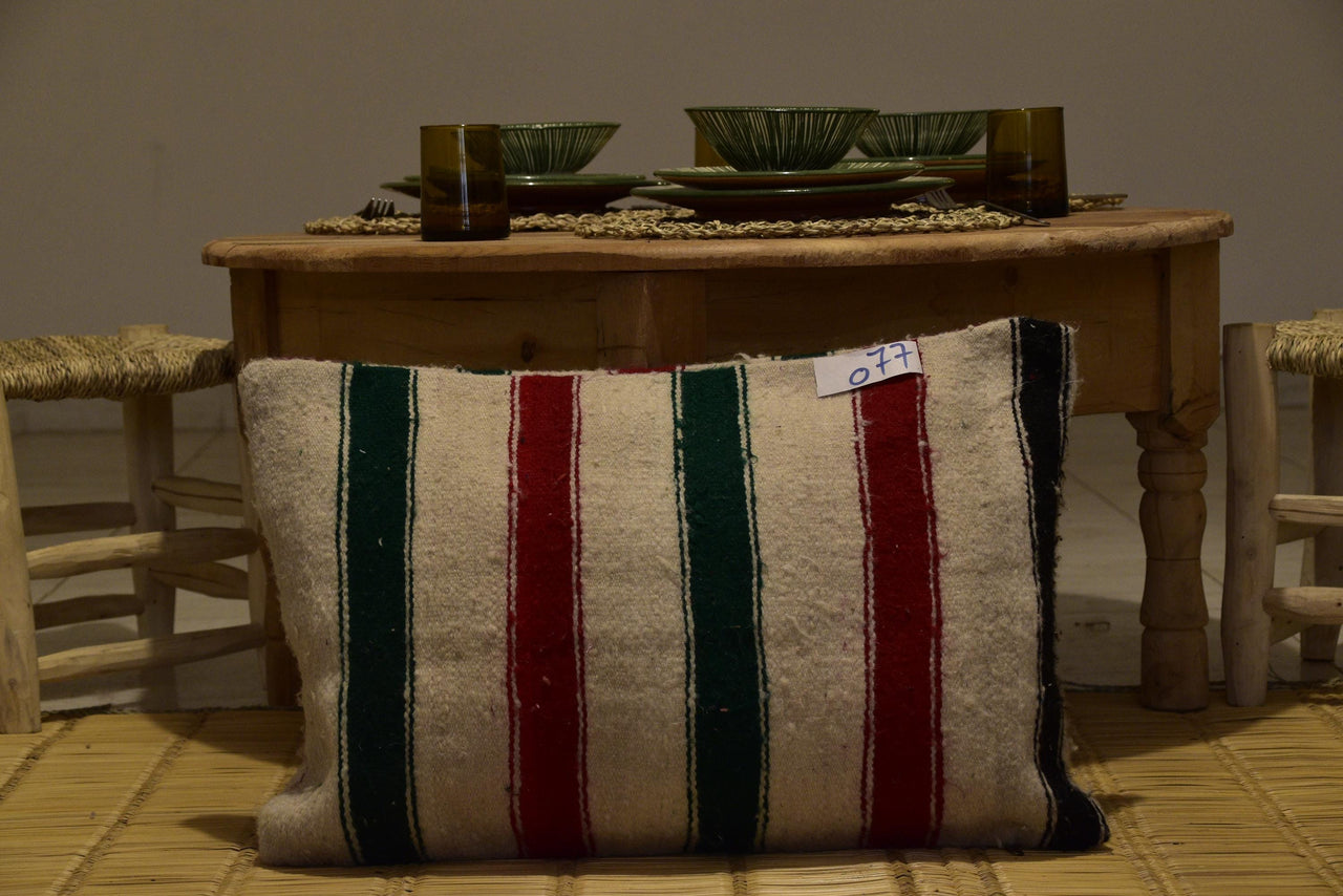 Two Hand-Woven Moroccan Wool Lumbar Pillow, Striped Kilim Cushion Cover, Rustic Decor