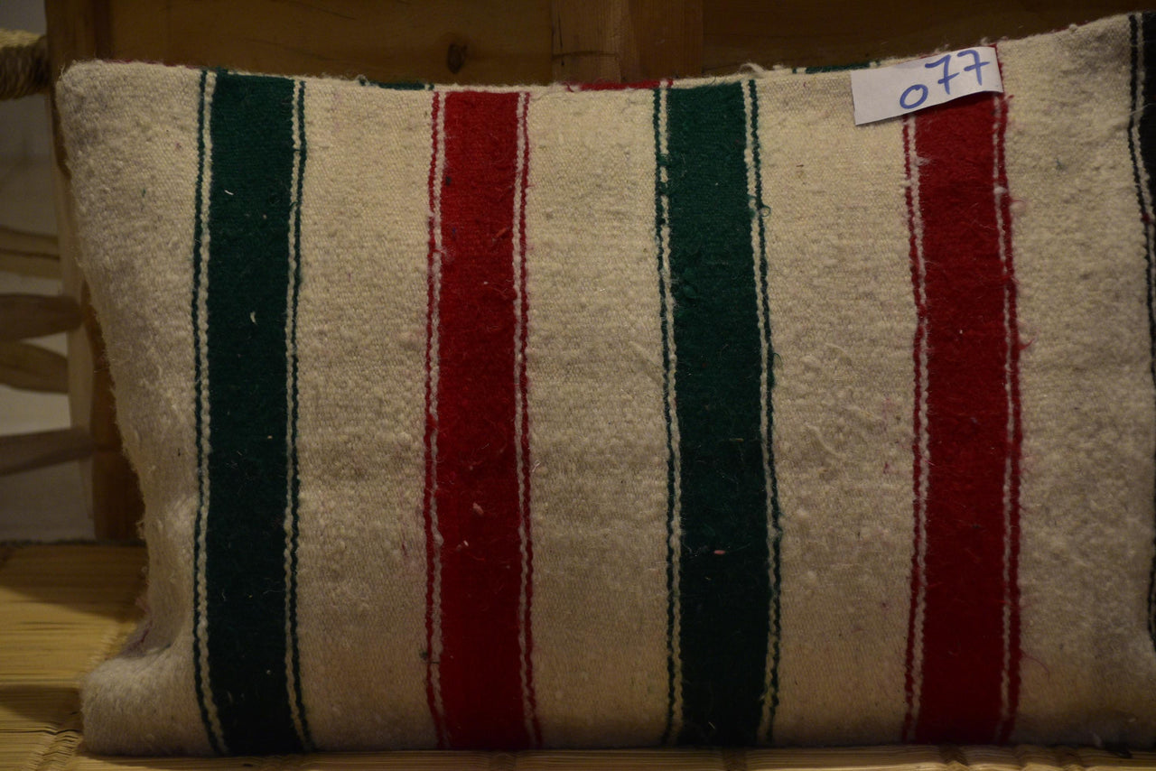 Two Hand-Woven Moroccan Wool Lumbar Pillow, Striped Kilim Cushion Cover, Rustic Decor