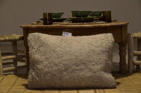 Two Hand-Woven Natural Wool Lumbar Pillow, Shaggy Berber Throw Cushion, Cream Bohemian Decor Vintage