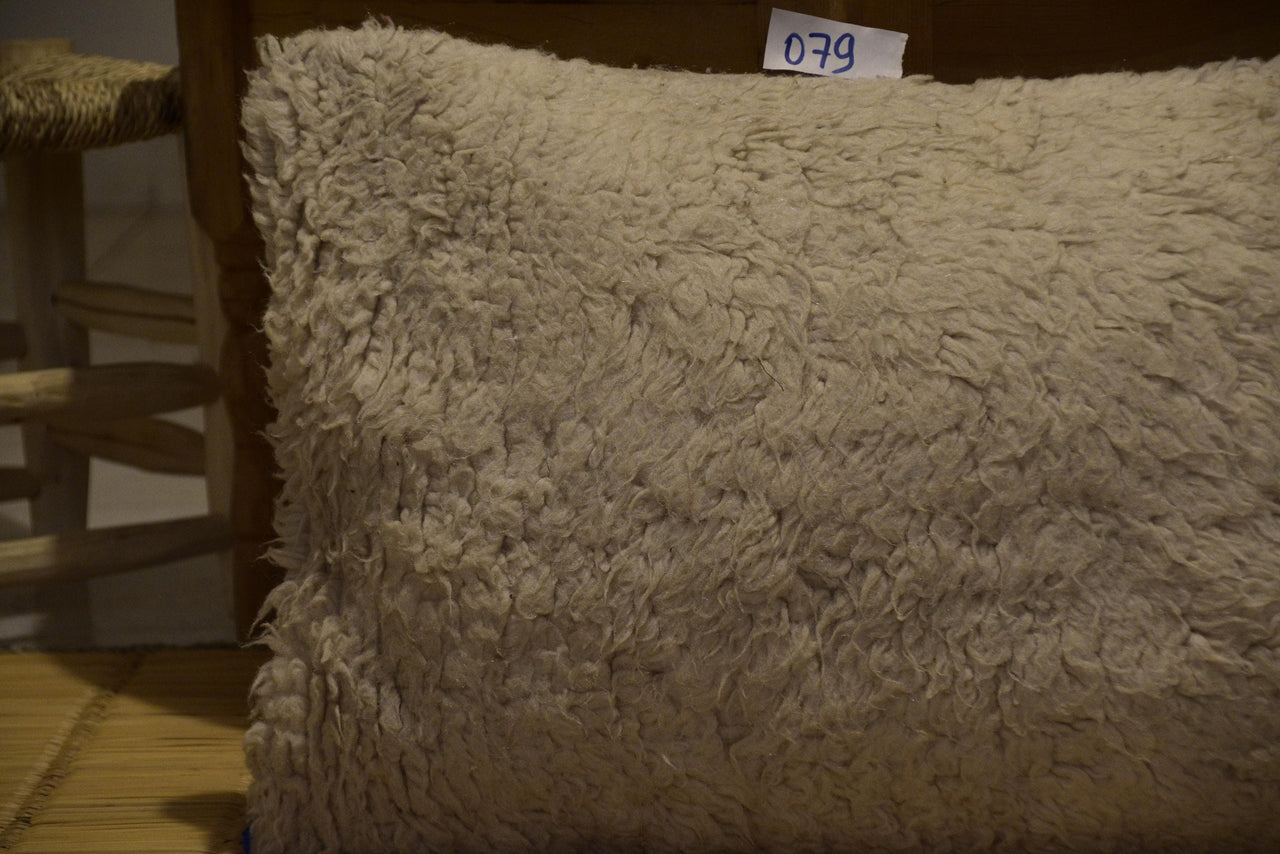 Two Hand-Woven Natural Wool Lumbar Pillow, Shaggy Berber Throw Cushion, Cream Bohemian Decor Vintage