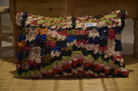 Two Handwoven Boucherouite Pillow Cover, Vibrant Patchwork Cushion, Moroccan Boho Home Decor Vintage