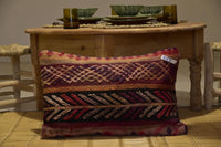 Two Hand-Woven Wool Kilim Lumbar Pillow, Geometric Berber Bohemian Textile Cushion Vintage