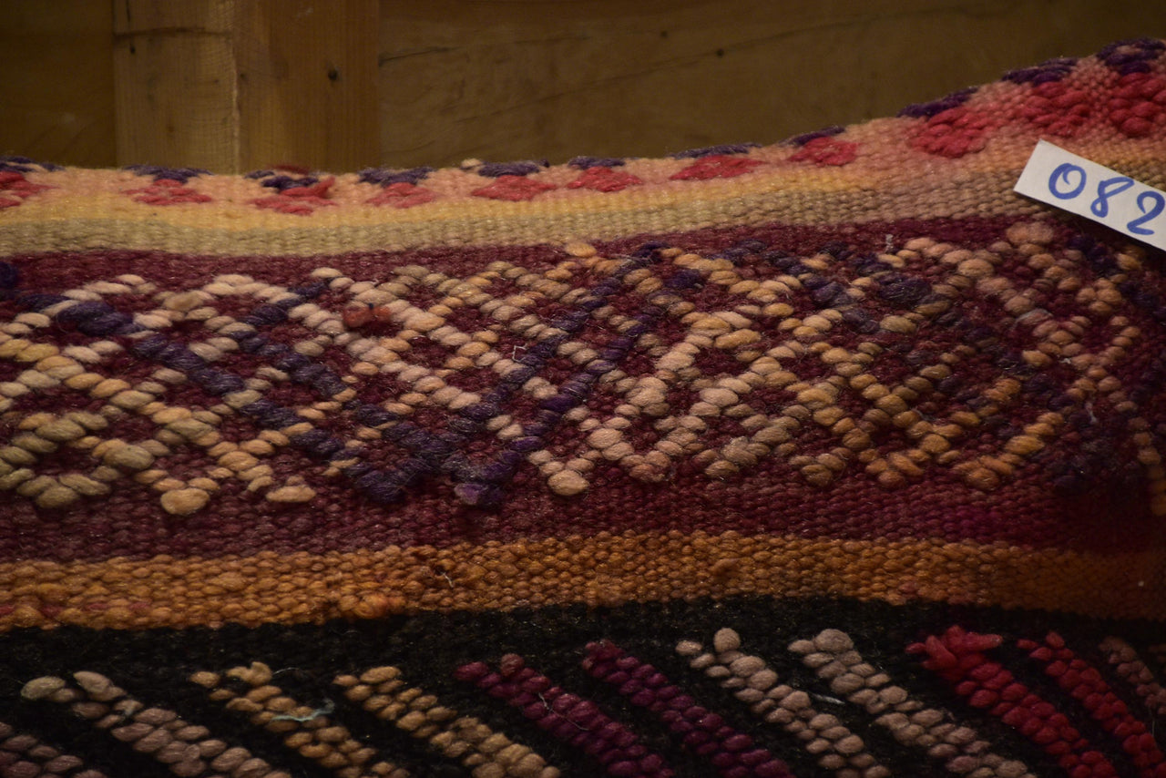 Two Hand-Woven Wool Kilim Lumbar Pillow, Geometric Berber Bohemian Textile Cushion Vintage
