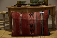 Two Hand-Woven Wool Kilim Lumbar Pillow Cover, Traditional Berber Stripes, Boho Geometric Cushion