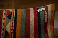Two Hand-Woven Wool Kilim Lumbar Pillow, Colorful Striped Berber Cushion, Geometric Ethnic Textile Vintage