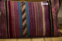 Two Hand-Woven Wool Kilim Lumbar Pillow, Bohemian Striped Berber Cushion, Ethnic Home Decor Vintage