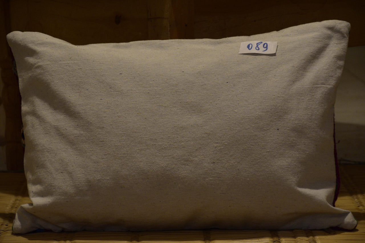 Two Handwoven Moroccan Wool Lumbar Pillow Cover, Earth Tone Kilim Accent Cushion Vintage