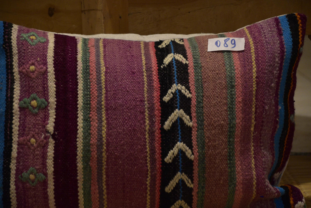 Two Handwoven Moroccan Wool Lumbar Pillow Cover, Earth Tone Kilim Accent Cushion Vintage