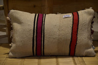 Two Hand-Woven Wool Lumbar Pillow, Turquoise Berber Cushion, Geometric Boho Throw Vintage