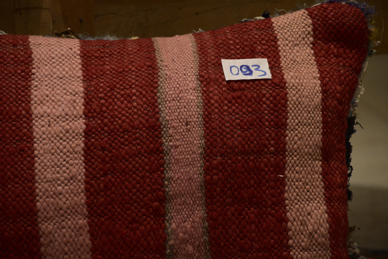 Two Hand-Woven Wool Kilim Lumbar Pillow, Graphic Berber Geometric Cushion Vintage
