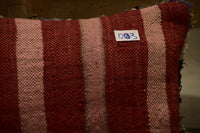 Two Hand-Woven Wool Kilim Lumbar Pillow, Graphic Berber Geometric Cushion Vintage