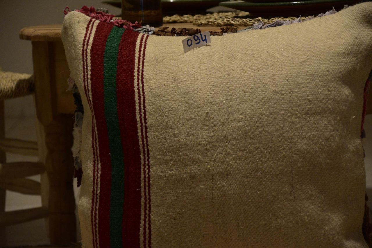Two Hand-Woven Wool Lumbar Pillow, Minimalist Geometric Berber Kilim Cushion Vintage