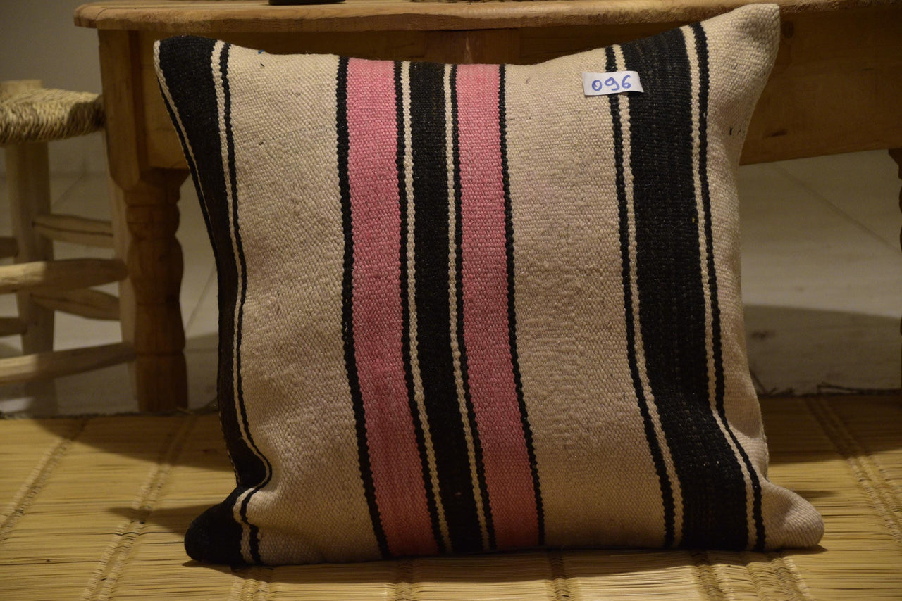 Two Hand-Woven Wool Lumbar Pillow, Geometric Berber Kilim Cushion, Bohemian Accent Vintage