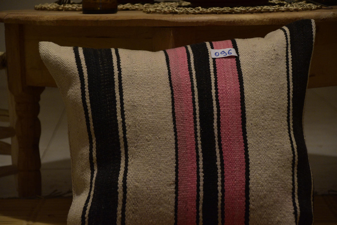 Two Hand-Woven Wool Lumbar Pillow, Geometric Berber Kilim Cushion, Bohemian Accent Vintage