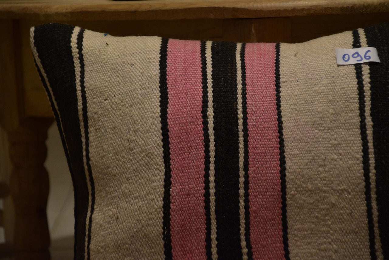 Two Hand-Woven Wool Lumbar Pillow, Geometric Berber Kilim Cushion, Bohemian Accent Vintage