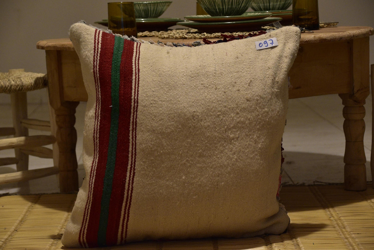 Two Hand-Woven Wool Lumbar Pillow, Geometric Berber Accent Cushion Vintage