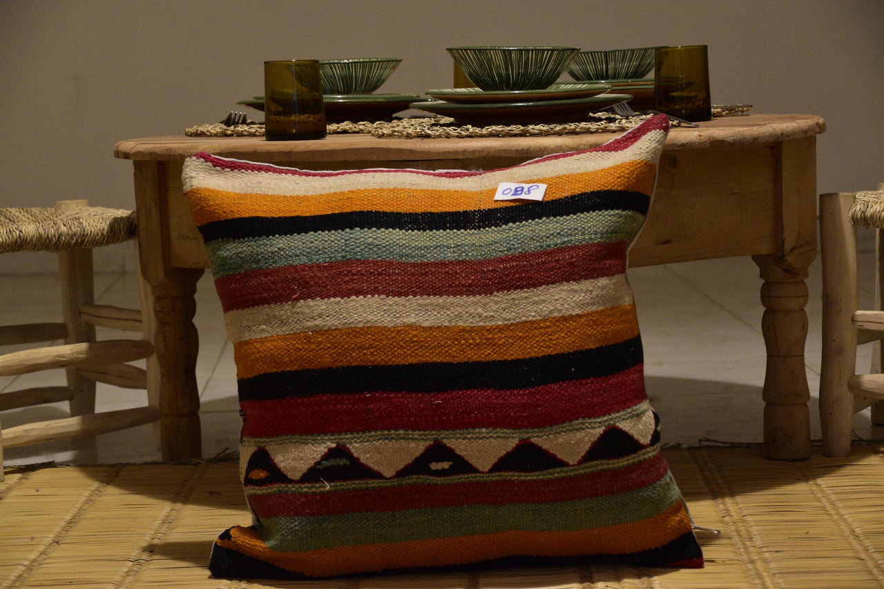 Two Hand-Woven Wool Kilim Lumbar Pillow, Geometric Berber Throw Cushion, Red Black Ivory Vintage