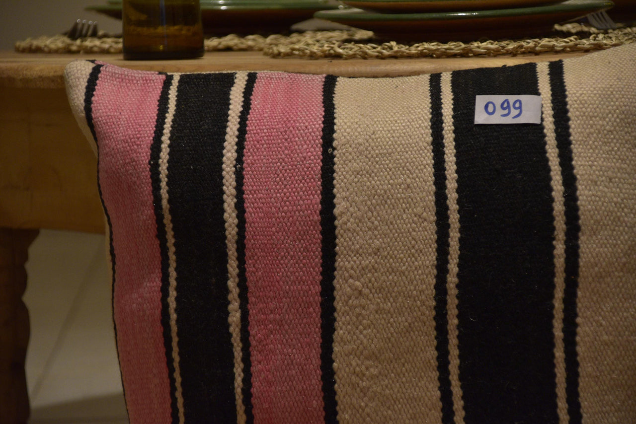 Two Hand-Woven Wool Lumbar Pillow, Moroccan Kilim, Geometric Berber Diamond Accent Cushion Vintage