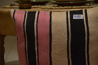 Two Hand-Woven Wool Lumbar Pillow, Moroccan Kilim, Geometric Berber Diamond Accent Cushion Vintage
