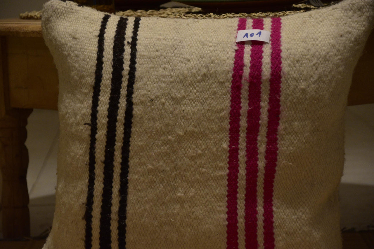 Two Hand-Woven Wool Kilim Lumbar Pillow, Geometric Berber Accent Cushion Vintage