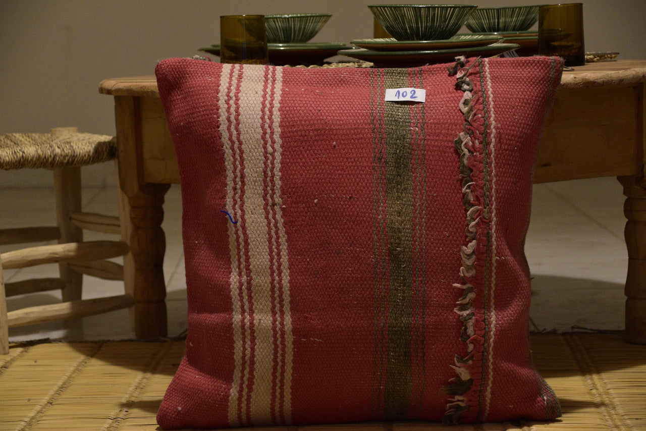 Two Handwoven Wool Kilim Lumbar Pillow, Geometric Berber Accent Cushion, Boho Chic Decor Vintage