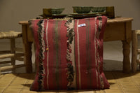 Two Handwoven Wool Kilim Lumbar Pillow, Geometric Berber Accent Cushion, Boho Chic Decor Vintage