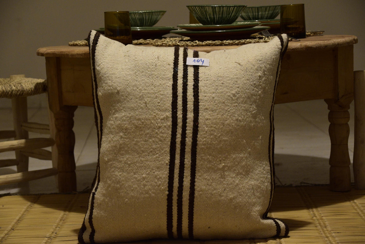 Two Hand-Woven Wool Kilim Lumbar Pillow, Geometric Berber Cushion, Earth Tones Vintage