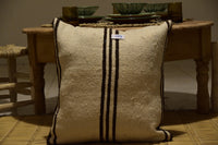 Two Hand-Woven Wool Kilim Lumbar Pillow, Geometric Berber Cushion, Earth Tones Vintage