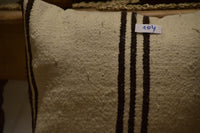 Two Hand-Woven Wool Kilim Lumbar Pillow, Geometric Berber Cushion, Earth Tones Vintage